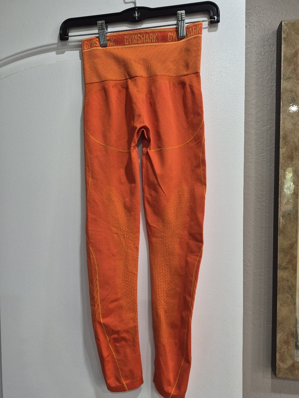 Gymshark Bright Orange Leggings with Yellow Details, XS
